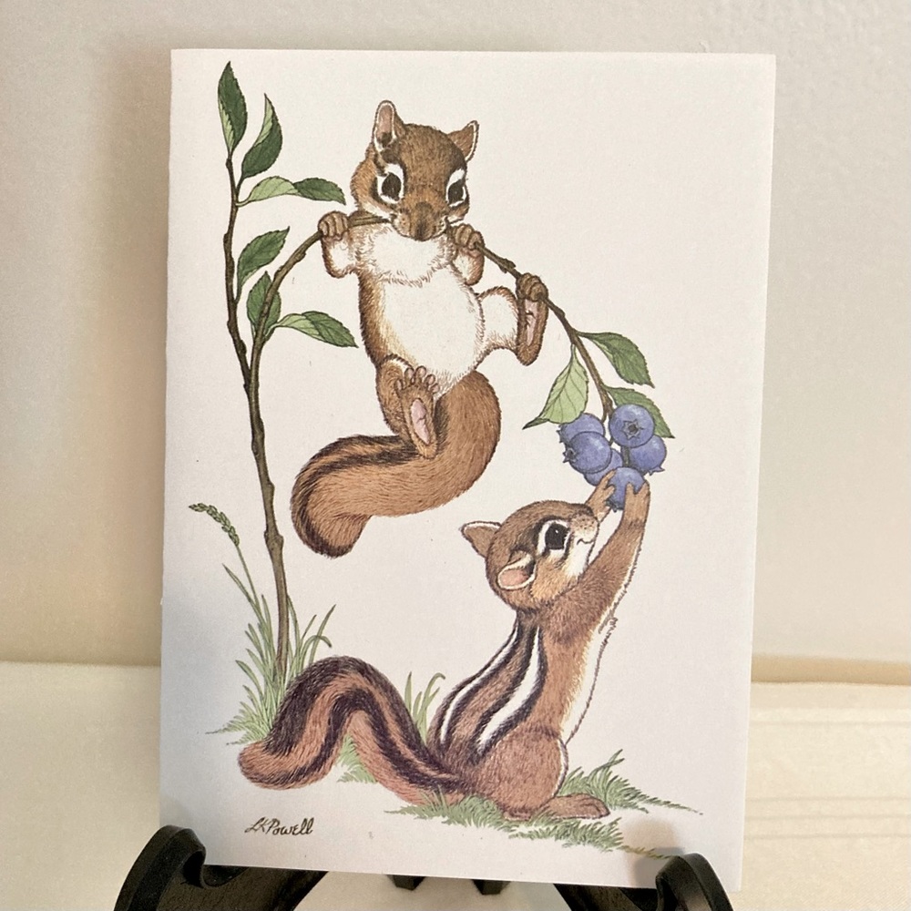 Vintage American Greetings FORGET ME NOT 80’s Note Cards Chipmunks Scene